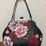  送料込み❗️POPO♡ハンドメイド♡がま口バッグ♡大♡黒猫☆ 百花繚乱☆牡丹