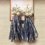 パール  デニム風タッセル  ピアス