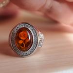 バルティックアンバー１４(薔薇彫り）　S925ジルコニアデザインリング❀