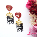 黒猫ハートピアス/イヤリング
