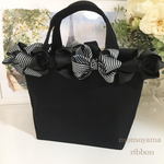 【再販】大人可愛い♡リボンバッグ ストライプ（black）