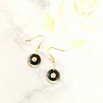 ヴィンテージ★レトロローズのサークルイヤリング＆ピアス＜ブラック×ゴールド＞