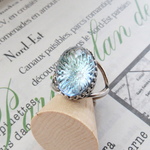 Vintage Sunburst  Glass Cabochon　turquoise blue　リング　18×13㍉