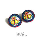 サークルチェック花柄刺繍《ピアス》