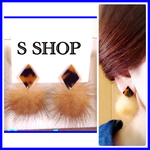 ふわふわ♡可愛い ミンク  ファー キャメル ハンドメイド ピアス