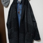 ～30日まで送料無料：：秋物::シンプルゆったりガウンカーディガン:wool素材グレー系ブロックチェック