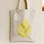 ふわふわミモザの羊毛刺繍トート