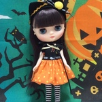 ミディブライス 猫耳付き ハロウィンワンピース ドット ブラック