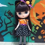 SALE ミディブライス 猫耳付き ハロウィンワンピース ドット オレンジ