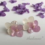 紫陽花とパールのピアス・イヤリング