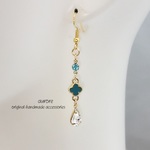 ピアス【イヤリング変更可】　ブルーフラワー＆ドロップ　ゴールド