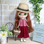 No.1040  ボルドーのワンピと赤ギンガムのジャケット