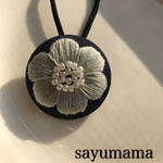 再販☆刺繍☆くるみボタンのヘアゴム