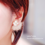 No.35✳スワロフスキー×フラワービジュー×ミンクファーのイヤリング&ピアス