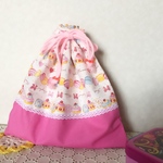 お菓子な給食袋エプロン袋 巾着タイプ マルチに活躍！ピンク