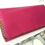 ハッピーピンクレザー ウォレット 送料無料 革職人の手作り財布屋 本革手縫いバッグ ポーチ 長財布 