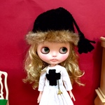 ブライス　blythe　。゜。゜。タッセルボア帽子　ブラック　。゜。゜。　
