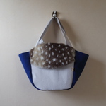 ファーのシェルトート（navy　＆　pearl grey)