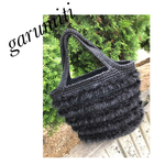 ファーＤEボーダー麻ひもバッグ 黒×黒
