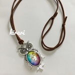 レインボー フクロウ レジン ペンダント ネックレス ＋50円でキーホルダーに変更可！☆