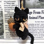 【送料無料】どんぐり秋♪やさぐれ黒猫*あみぐるみストラップ