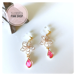 お花とピンクドロップのノンホールピアス&ピアス