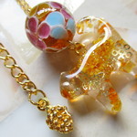 ◇1823『セシル💗様　ご売約』✿シトリンの猫と、とんぼ玉のネックレス🐈💖　約５０㎝