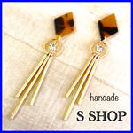 大人可愛い 揺れる 3連 ロング ハンドメイド ピアス