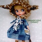 ＊デニムパッチワーク柄ワンピ×バンビ頭巾 ＊８点セット ＊ブライス ＊ blythe outfit ＊ワンピース・ブーツ・帽子＊