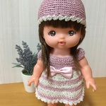 ୨୧ メルちゃん ソランちゃん ピンク系レース編みワンピース&帽子 No.446