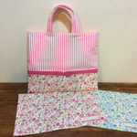 《ecru2016様オーダー品》花柄×ピンクストライプ♡リボン セット【入園・入学】