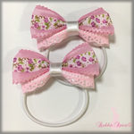 フラワーリボンヘアゴムセット(サクラ＆ベビーピンク)⋈*.。