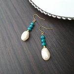 グリーン&パールのピアス／イヤリング