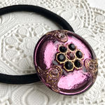 レトロクラシカル☆グレープ／チェコガラスボタンのヘアゴム32mm