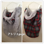 グレー&チェック柄☆リバーシブル防寒ケープ