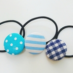 くるみボタンヘアゴム♡水玉チェックボーダー3個セット27mm