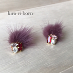 小ぶりビジューピアス ファーキャッチ（パープル）
