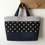 『ｍ様ご予約品』キルティングdeトートバッグ-L ＃020【星BK☆デニム】
