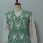 麻入り総柄のベスト（黄緑色）