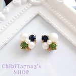 ビジュー パール ピアス イヤリング / グリーン