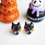 ◇ハロウィン◇黒猫とスワロビジューのピアス/イヤリング
