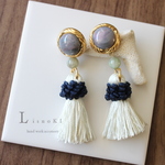 Cabochon & Tassel　ピアス/イヤリング　カボション　大ぶり　タッセル