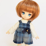 オビツ11用・青チェックのサロペットA（オプションカットソーあり）