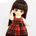 オビツ11用・赤チェックのジャンパースカート(オプションカットソーあり)