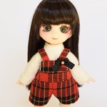【訳あり】オビツ11用・赤チェックのサロペット（オプションカットソーあり）