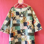 北欧パッチワーク模様ゆったりワンピース　（はんぱ袖） 