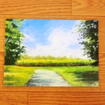 油絵原画『朝の散歩』　額縁付き