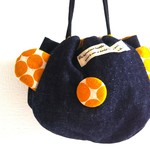 『くまさん🐻Colon●巾着 』(中)■デニム＆北欧テイストくっつきドット柄(マスタードイエロー) 