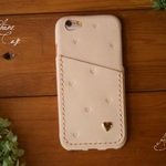 1枚の革でできたiPhone6/6s/7/8ケース カードケース・ハート付き