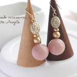 +angelo+ドイツビーズ ナツメのスワロフスキーパールのピアス(p-006)クラシックローズ G  